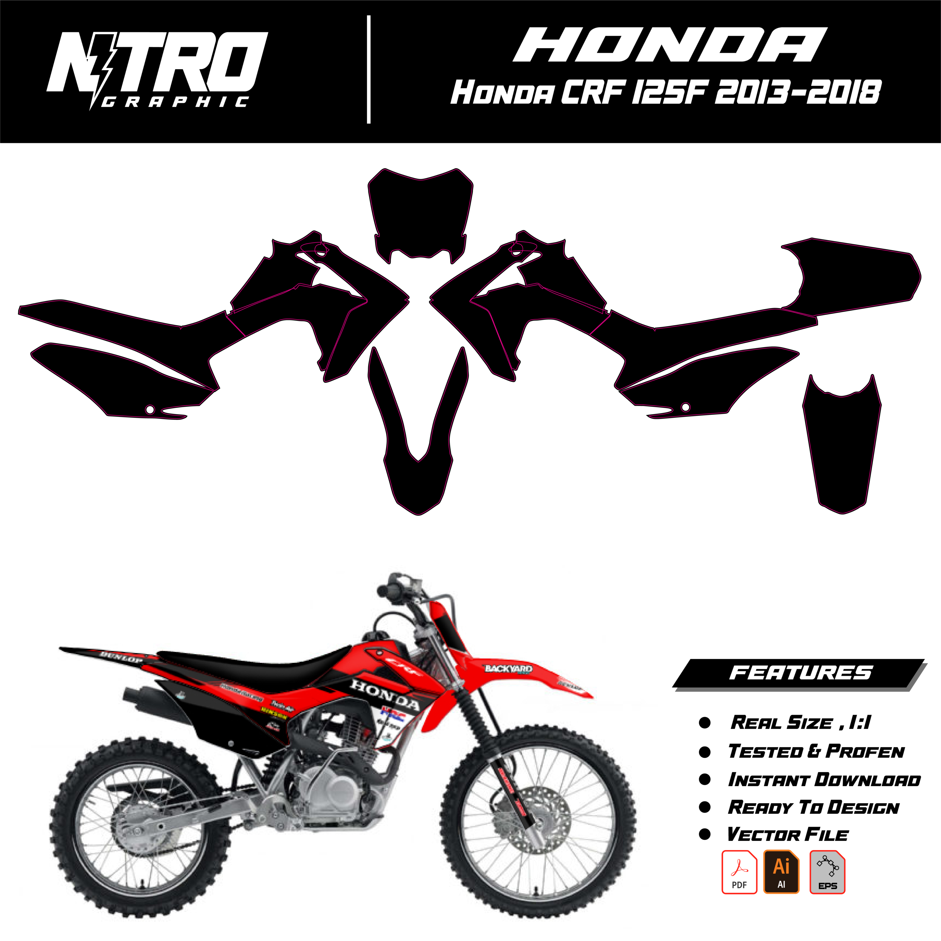 TEMPLATE Honda CRF 125F 2013 2014 2015 2016 2017 2018