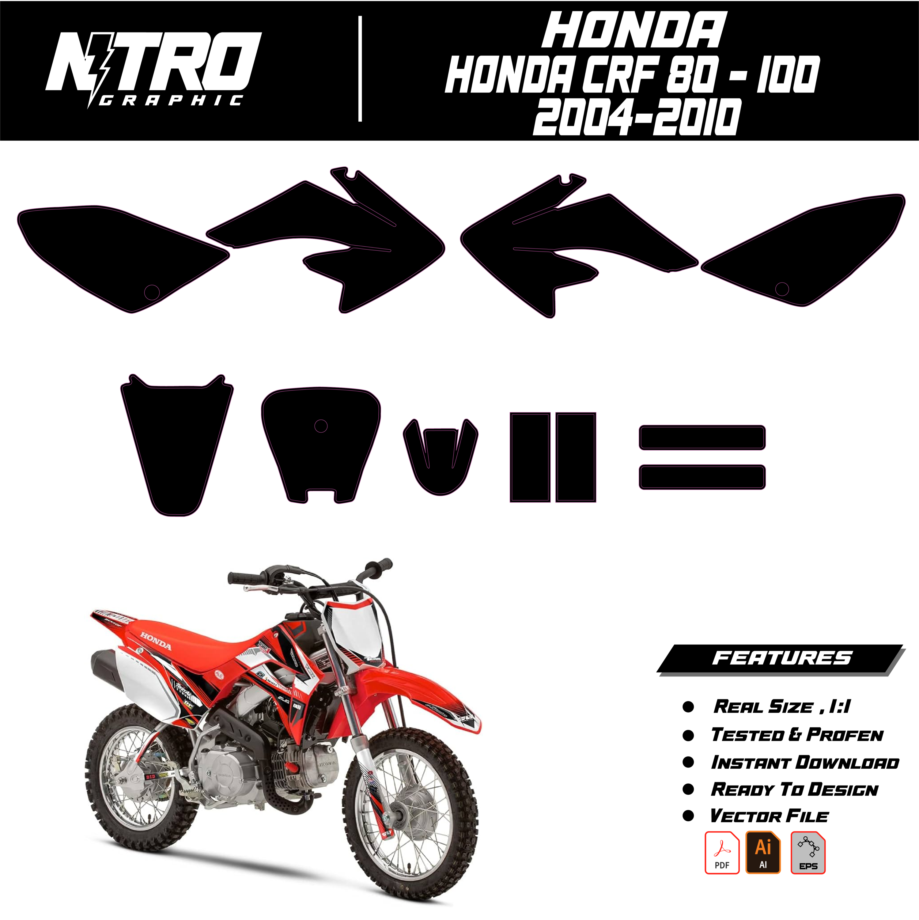 TEMPLATE Honda CRF 80 - 100 2004 2005 2006 2007 2008 2009 2010