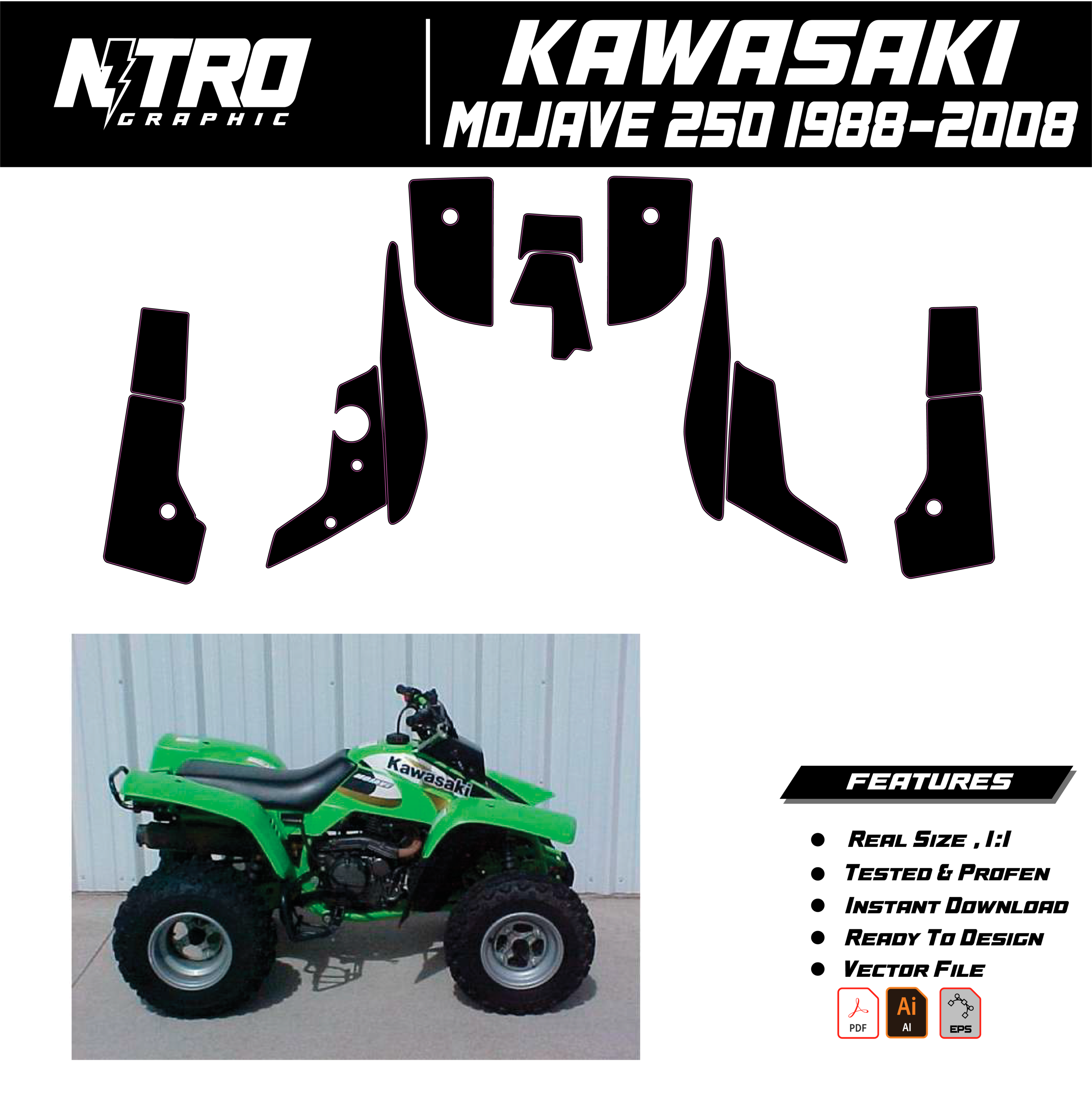 TEMPLATE KAWASAKI MOJAVE 250 1988 1989 1990 1991 1992 1993 1994 1995 1996 1997 1998 19999 - 2008 QUADS ATV