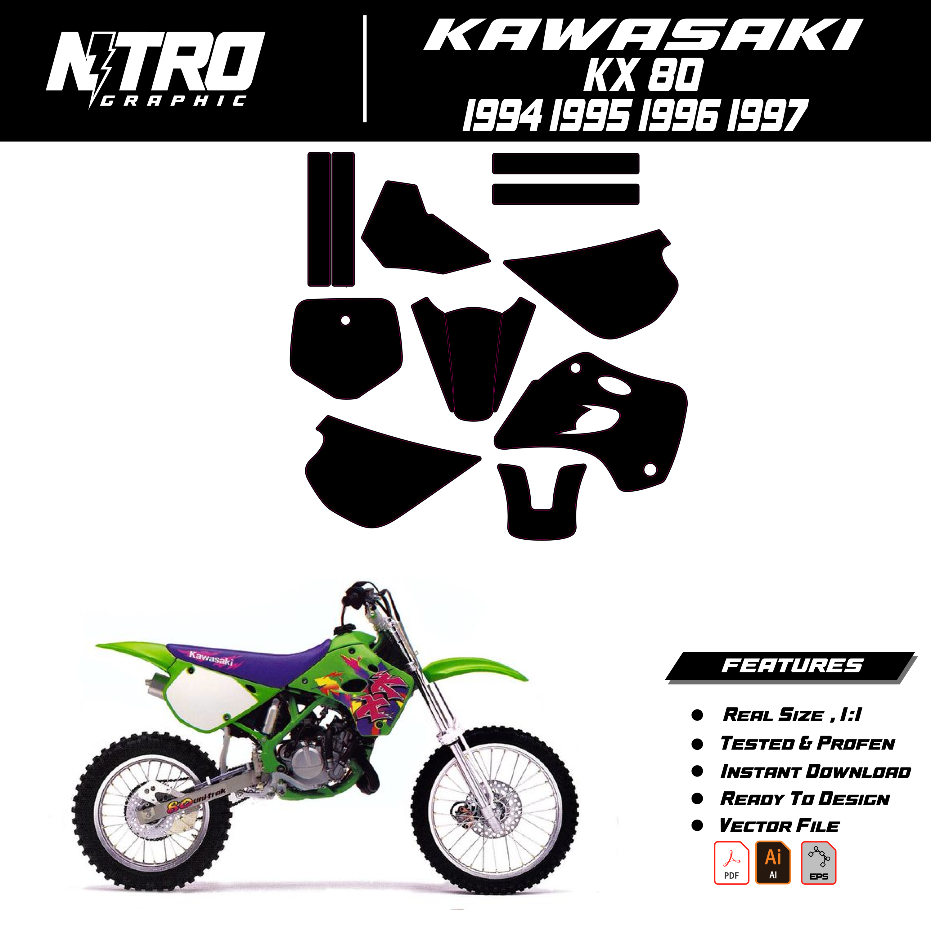 TEMPLATE Kawasaki KX 80 1994 1995 1996 1997