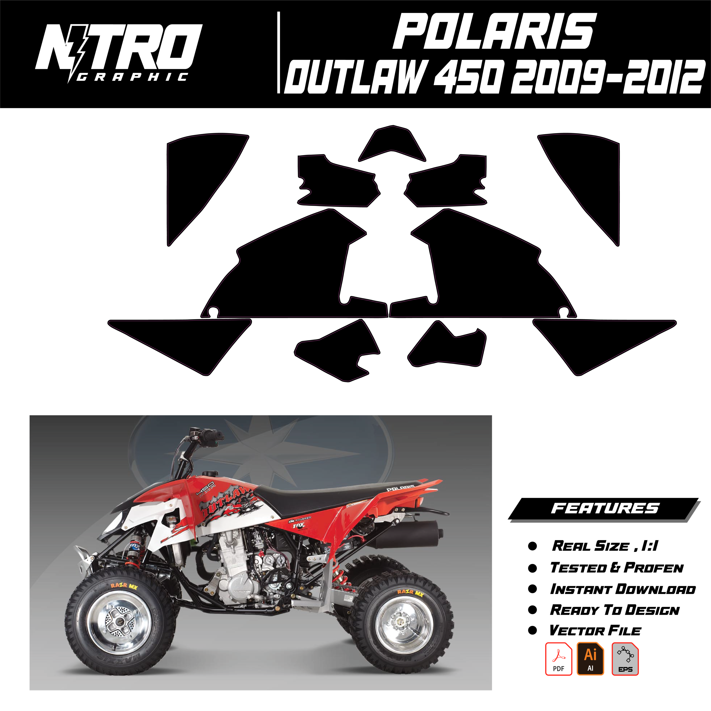 TEMPLATE POLARIS OUTLAW 450 2009 2010 2011 2012 QUADS ATV
