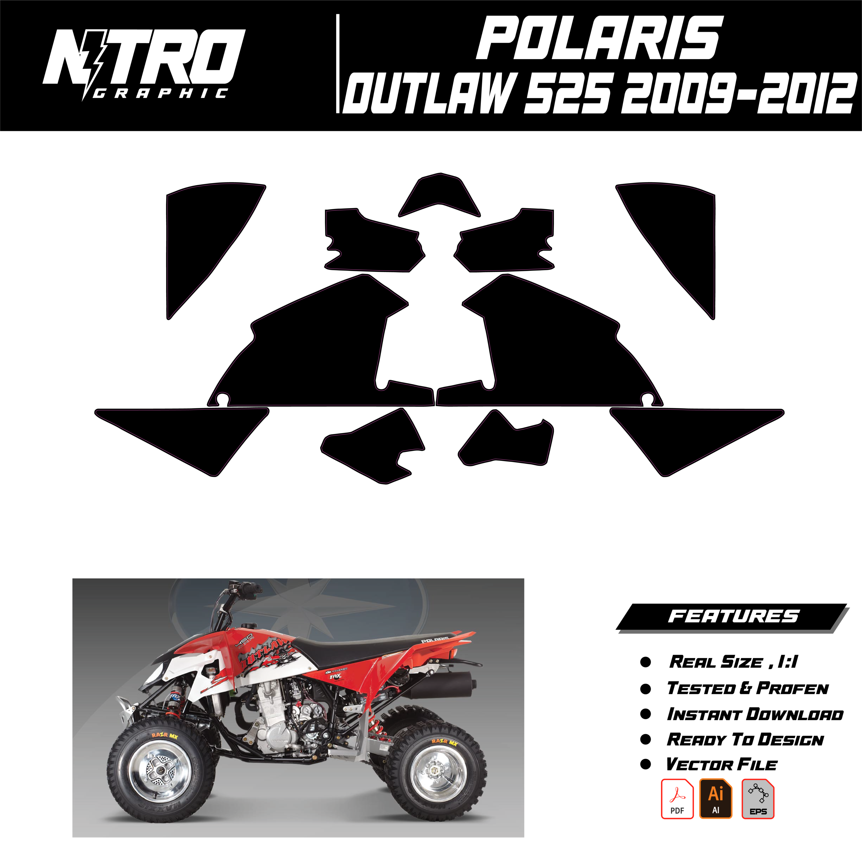 TEMPLATE POLARIS OUTLAW 525 2009 2010 2011 2012 QUADS ATV
