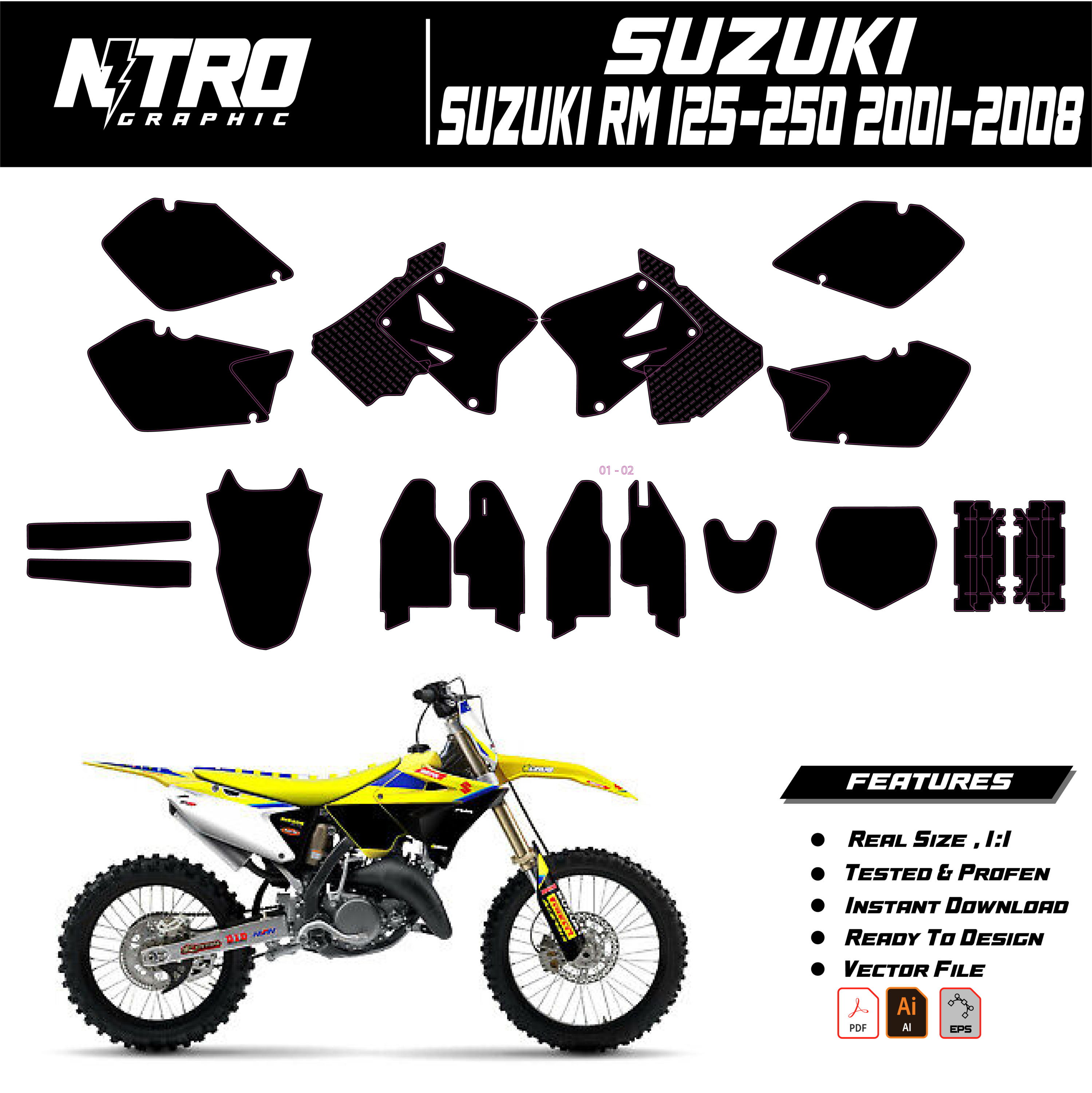 TEMPLATE Suzuki RM125 - 250 2001 2002 2003 2004 2005 2006 2007 2008