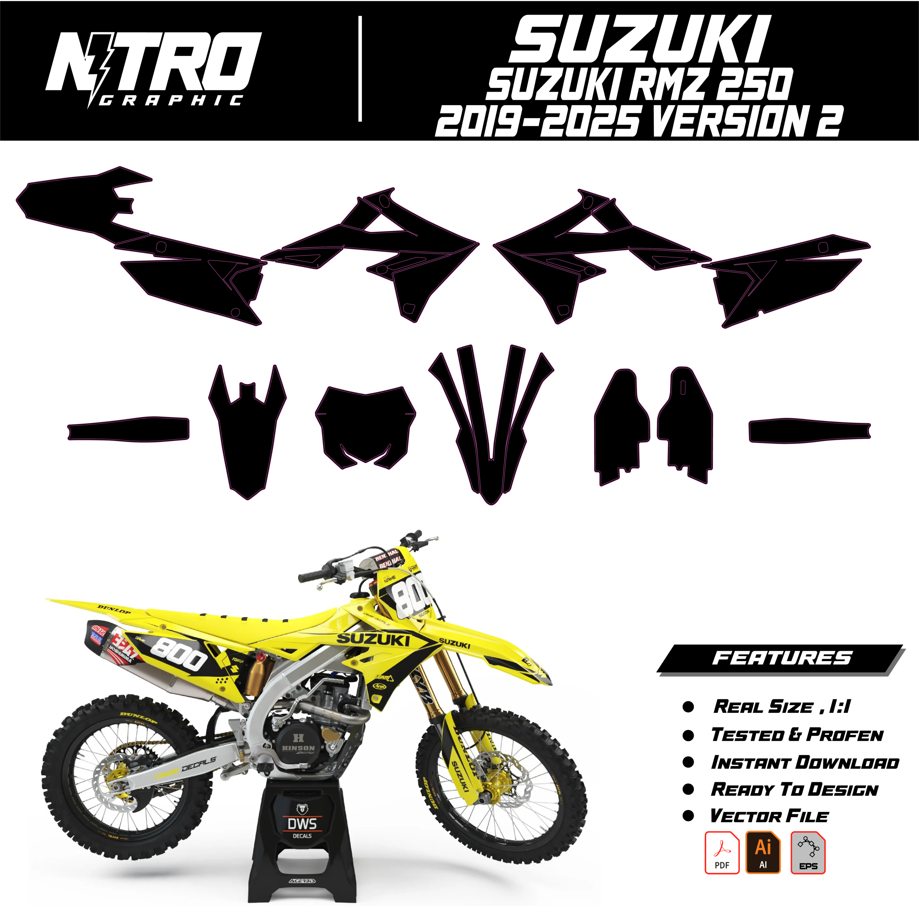 TEMPLATE Suzuki RMZ 250 2019 2020 2021 2022 2023 2024 2025 VERSION 2