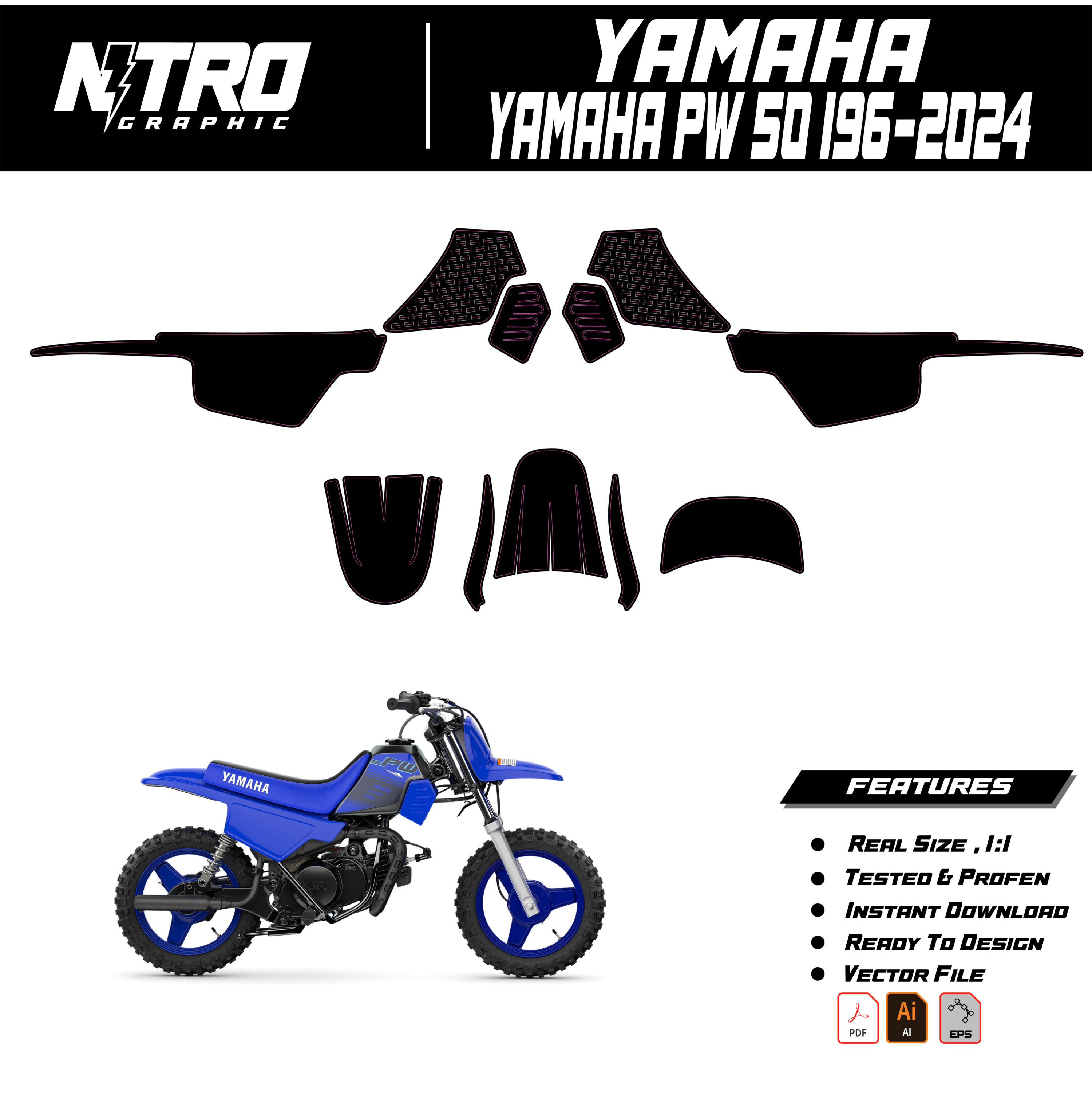 TEMPLATE YAMAHA PW 50 1996 1997 1998 1999 2000 2001 - 2024
