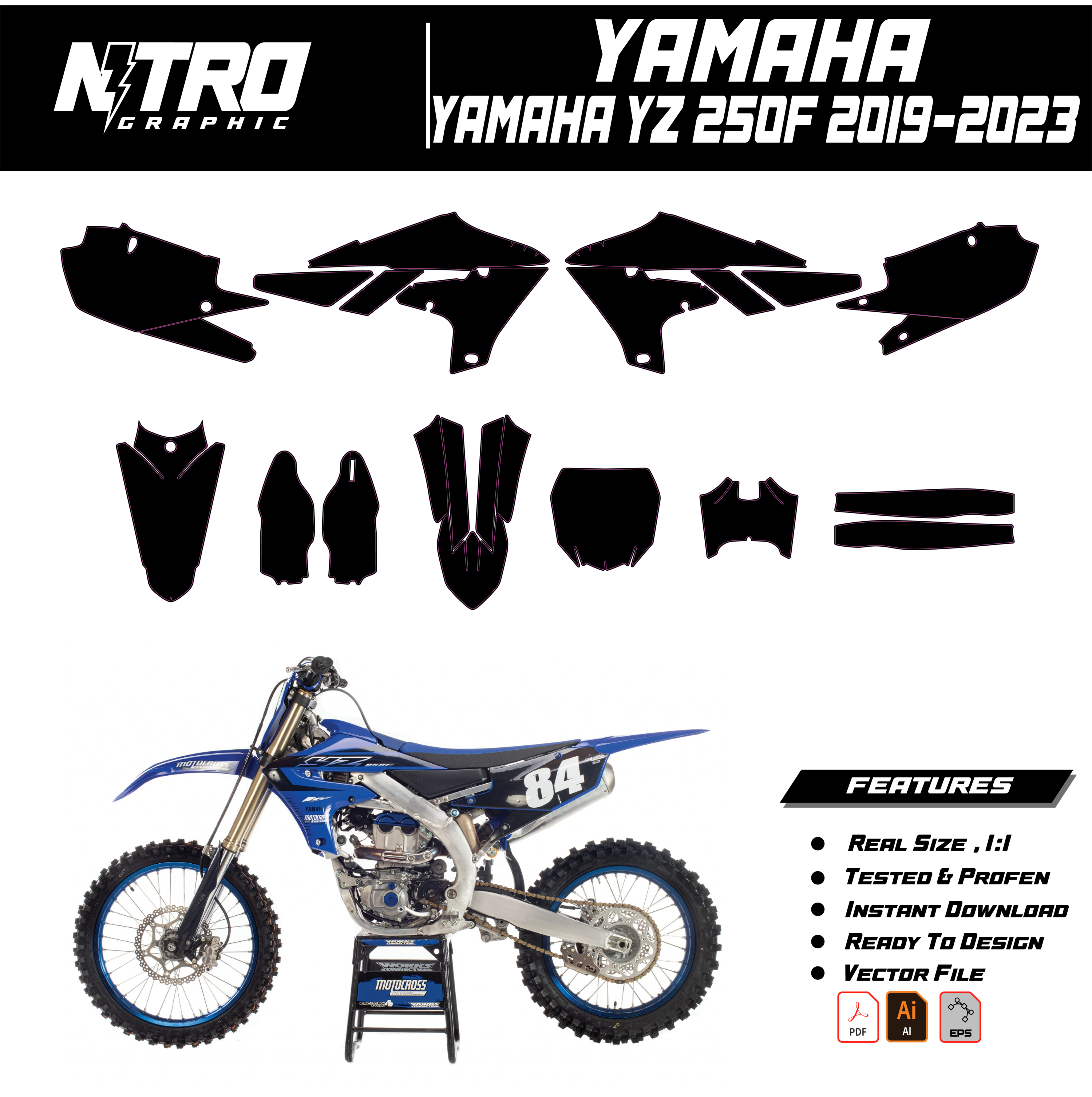 TEMPLATE YAMAHA YZ 250F 2019 2020 2021 2022 2023