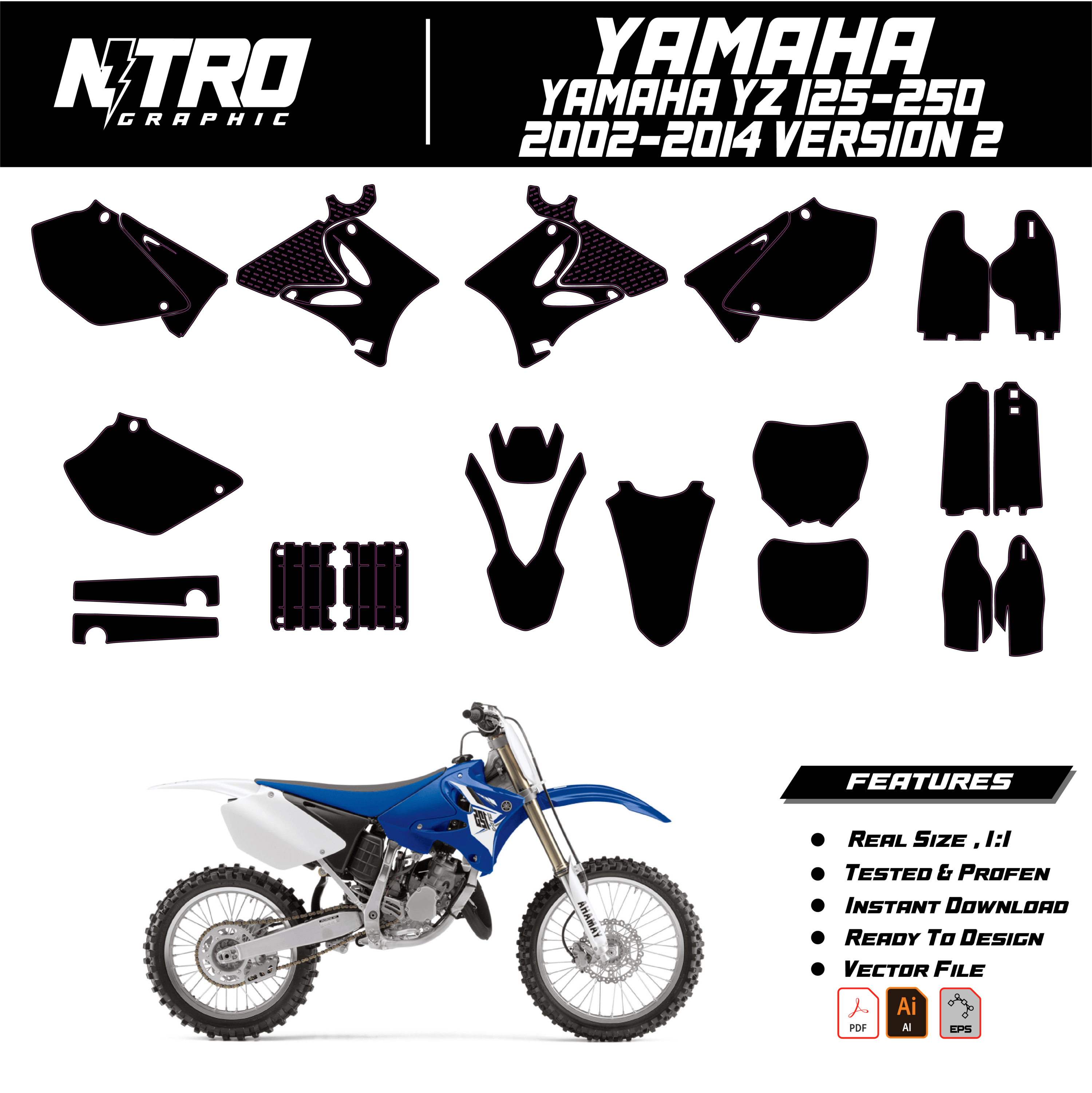 TEMPLATE Yamaha YZ 125-250 2002 2003 2004 2005 - 2014 VERSION 2
