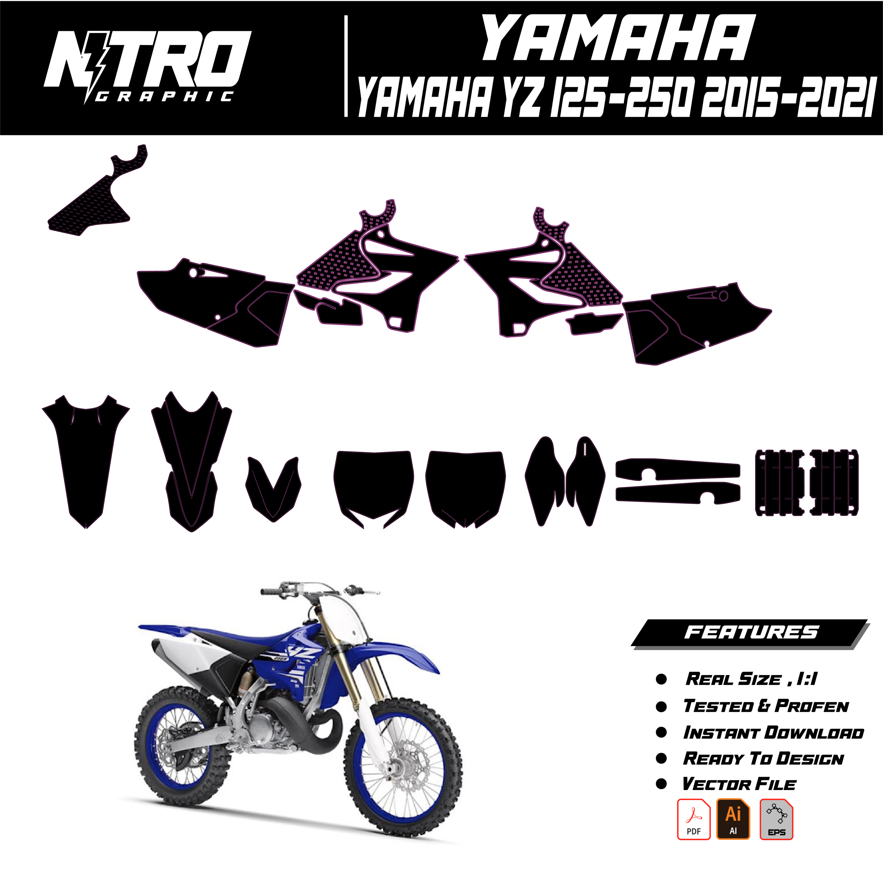 TEMPLATE Yamaha YZ 125-250 2015 2016 2017 2018 2019 2020 2021