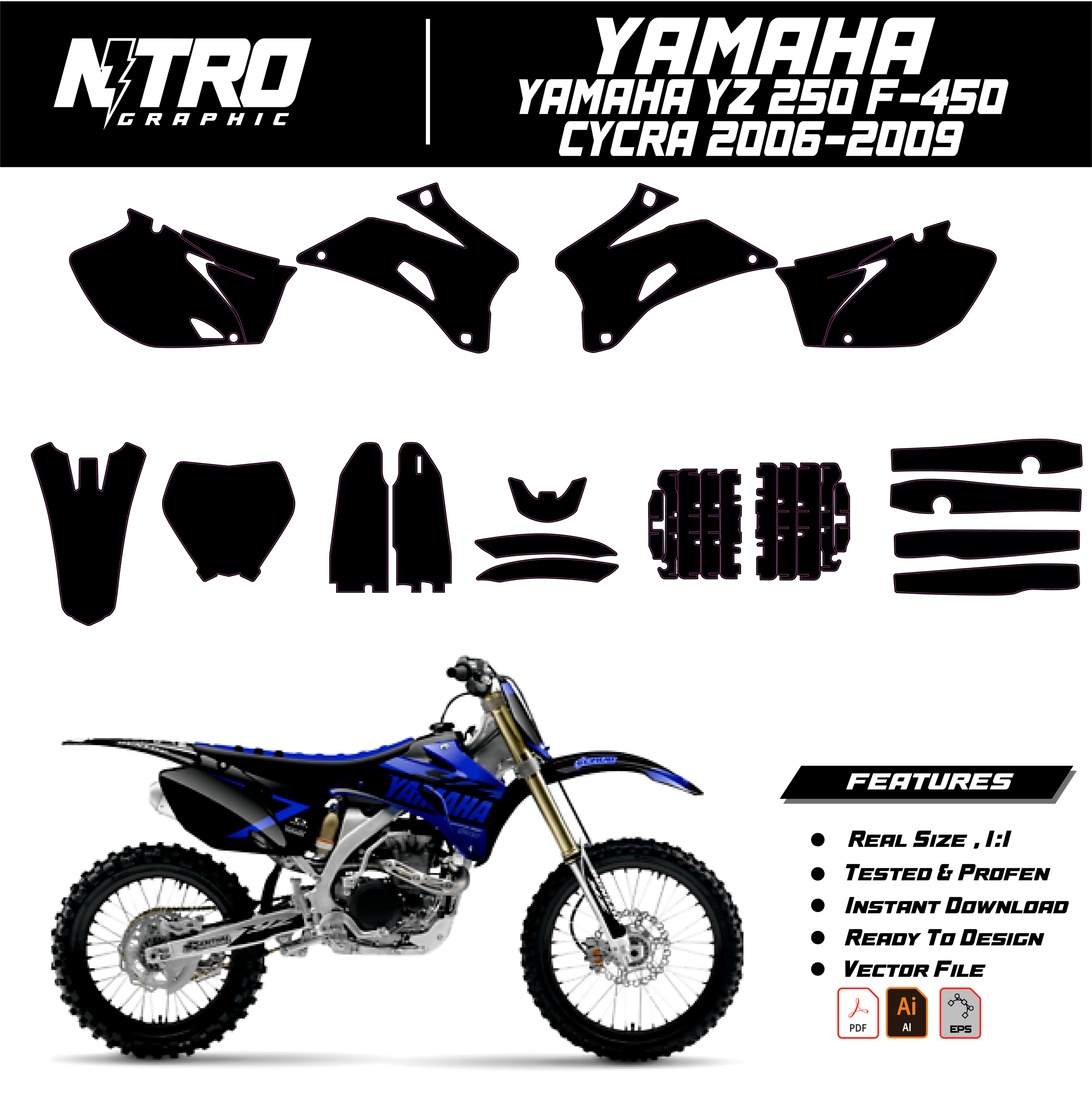 TEMPLATE Yamaha YZ 250 F 350 450 CYCRA 2006 2007 2008 2009