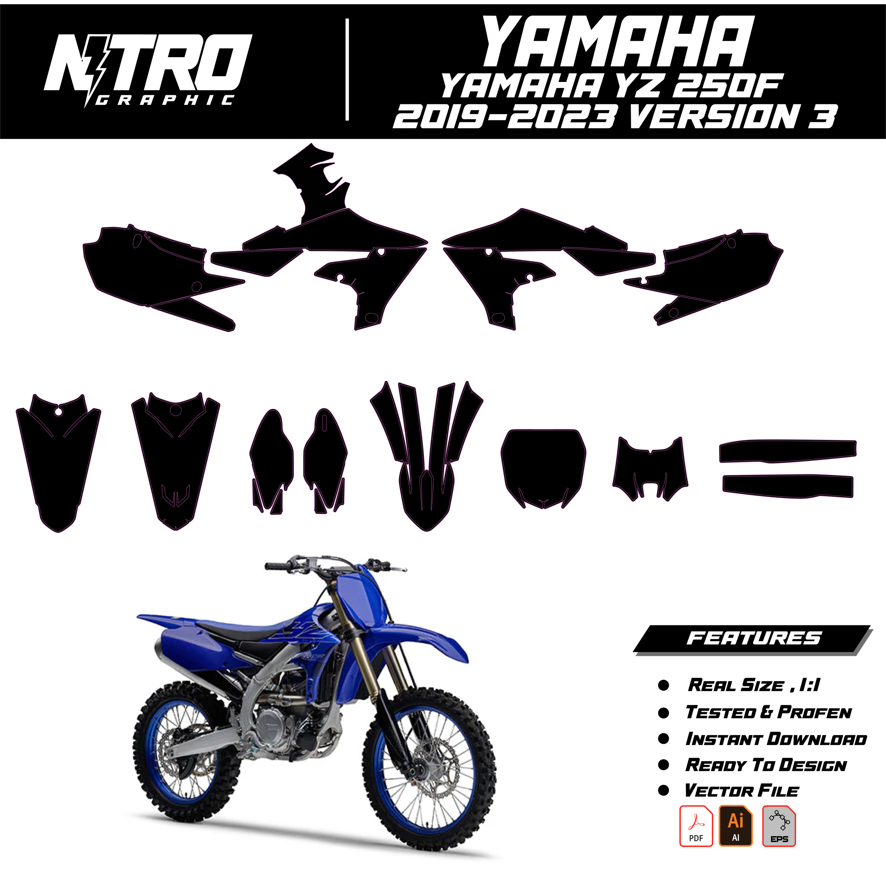 TEMPLATE Yamaha YZ 250F 2019 2020 2021 2022 2023 Version 3