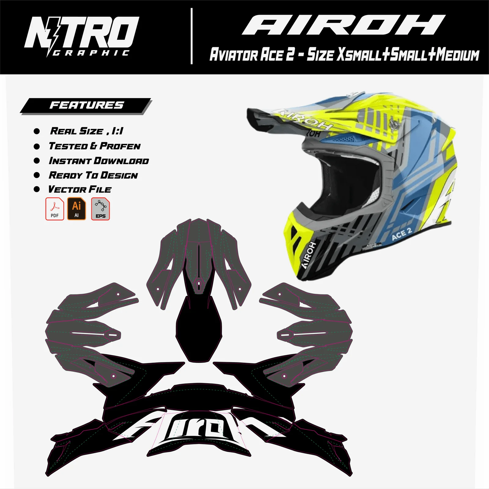 TEMPLATE HELMET Airoh Aviator Ace 2 - Size Xsmall+Small+Medium